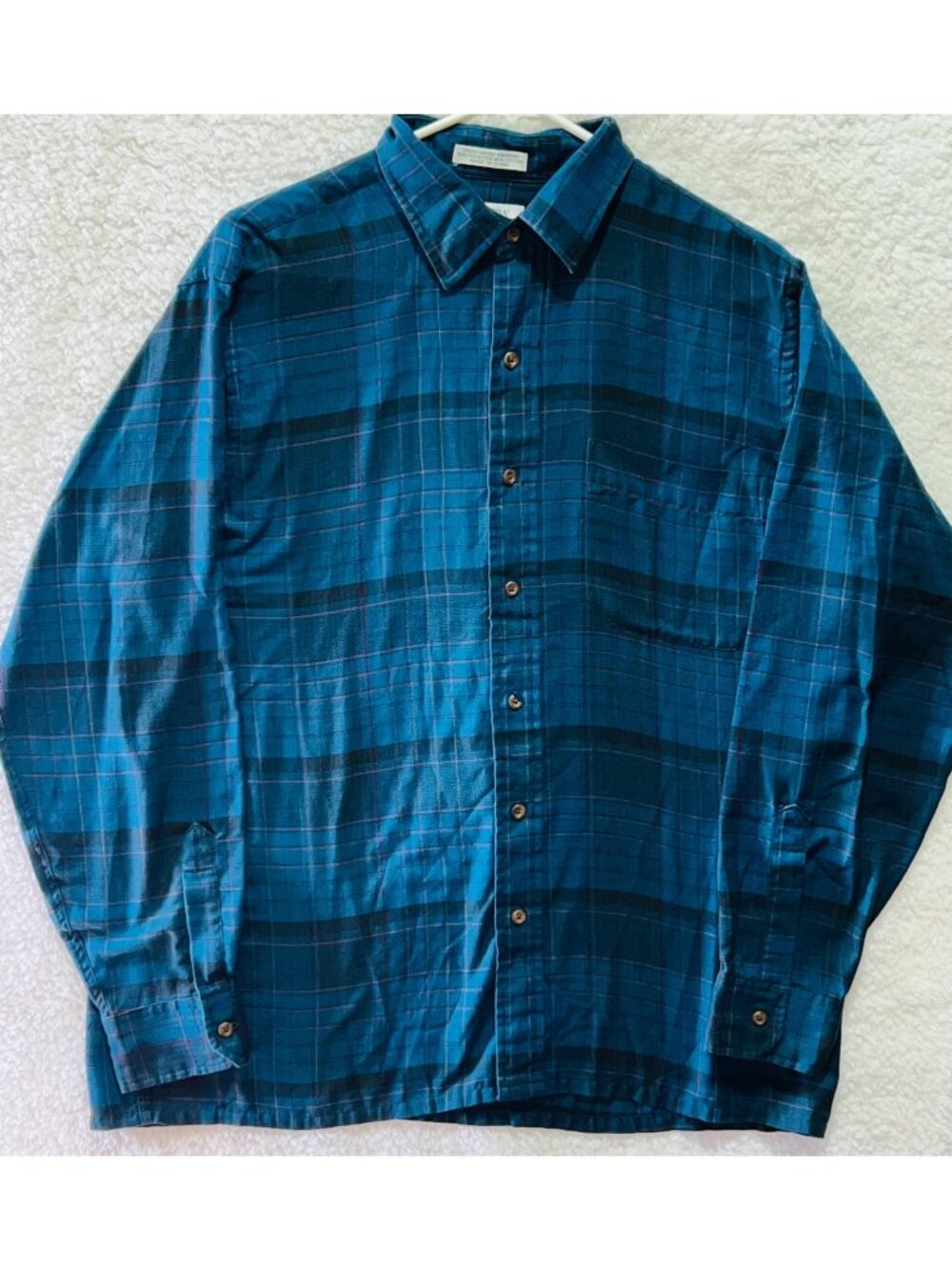 Arrow Sport Blue Plaid Mens Long Sleeve Shirt Large Polyester Cotton